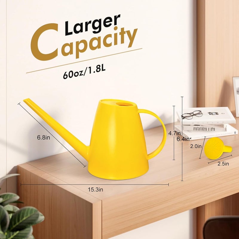 Etarewilt Watering Can for Indoor Outdoor Plants, Modern Small Watering Cans with Removable Nozzle, Long Spout Watering Can for Indoor Bonsai Plants Garden Flowers 1/2 Gallon 1.8L 60OZ (Yellow) - Image 4